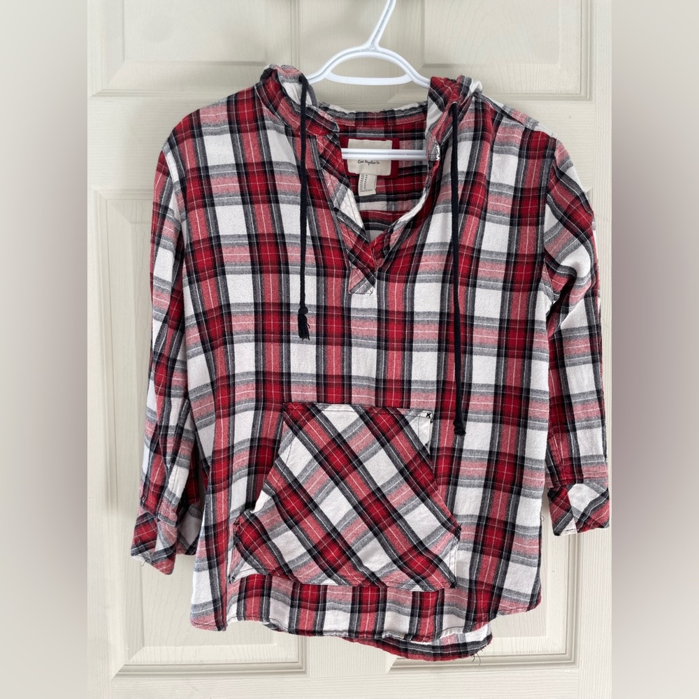 Forever 21 Red and Black Plaid Hooded Top